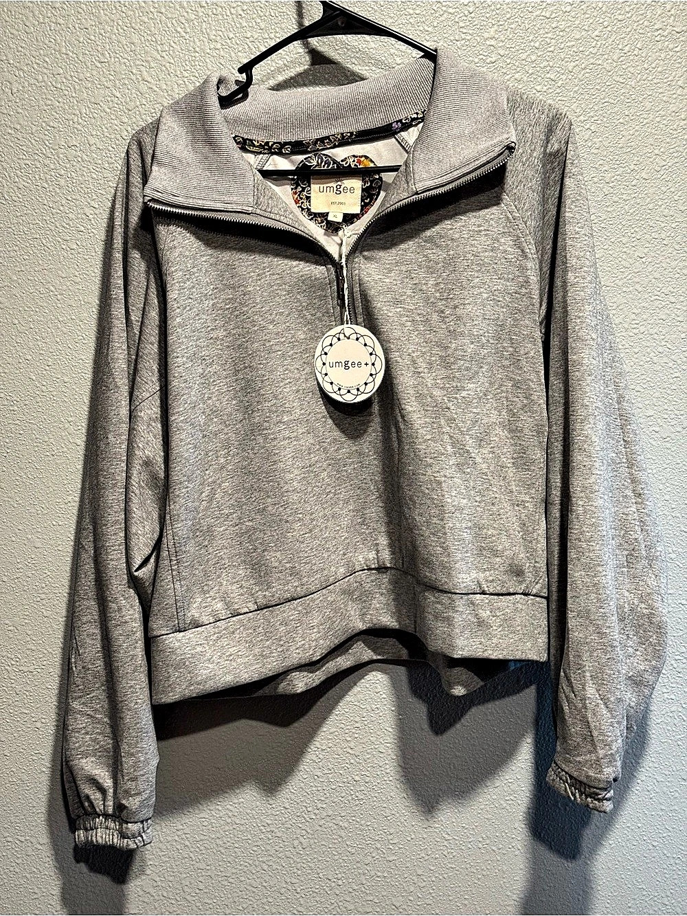 Umgee Half Zip Drop Shoulder Sweatshirt Gray XL